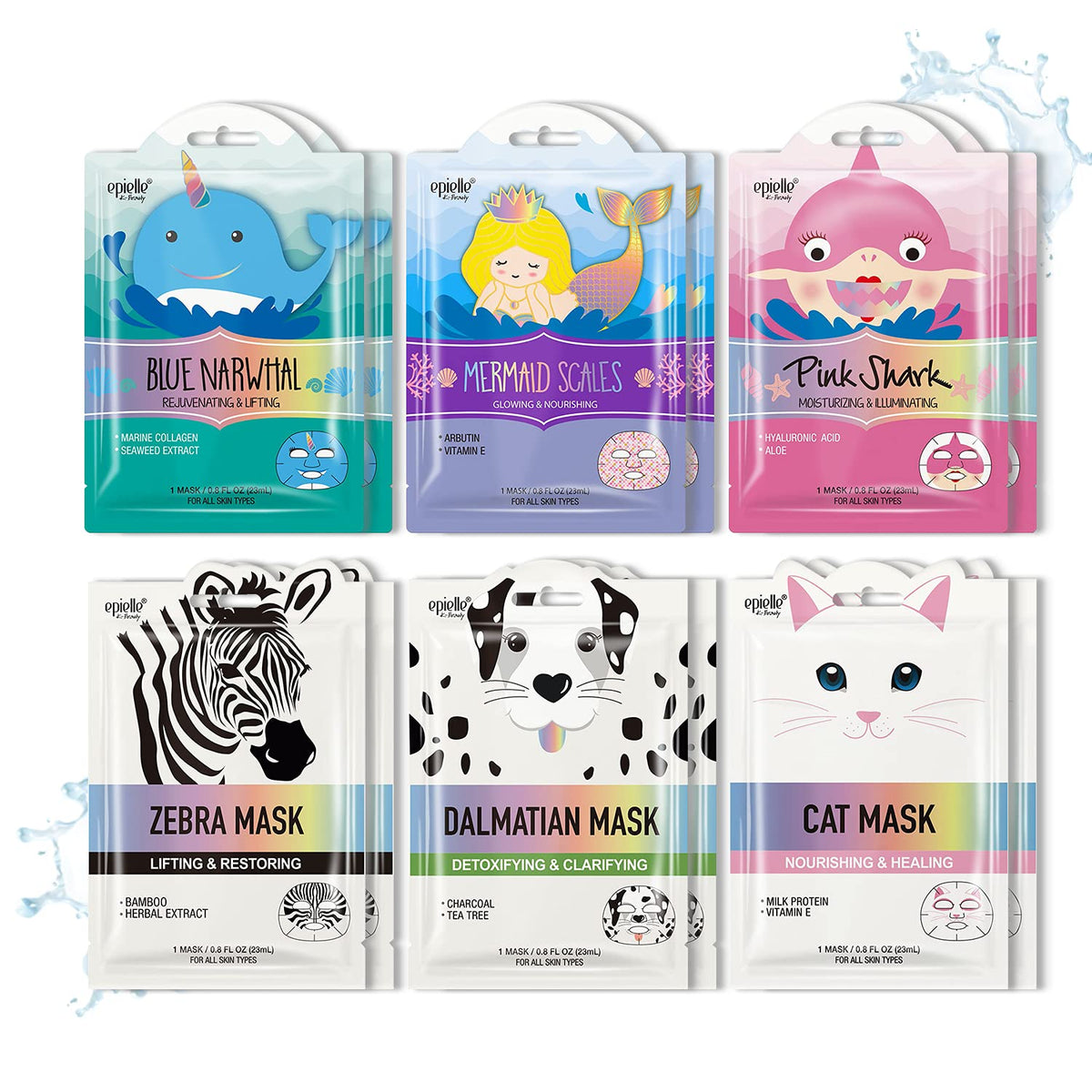 Epielle Character Face Mask pack featuring various designs