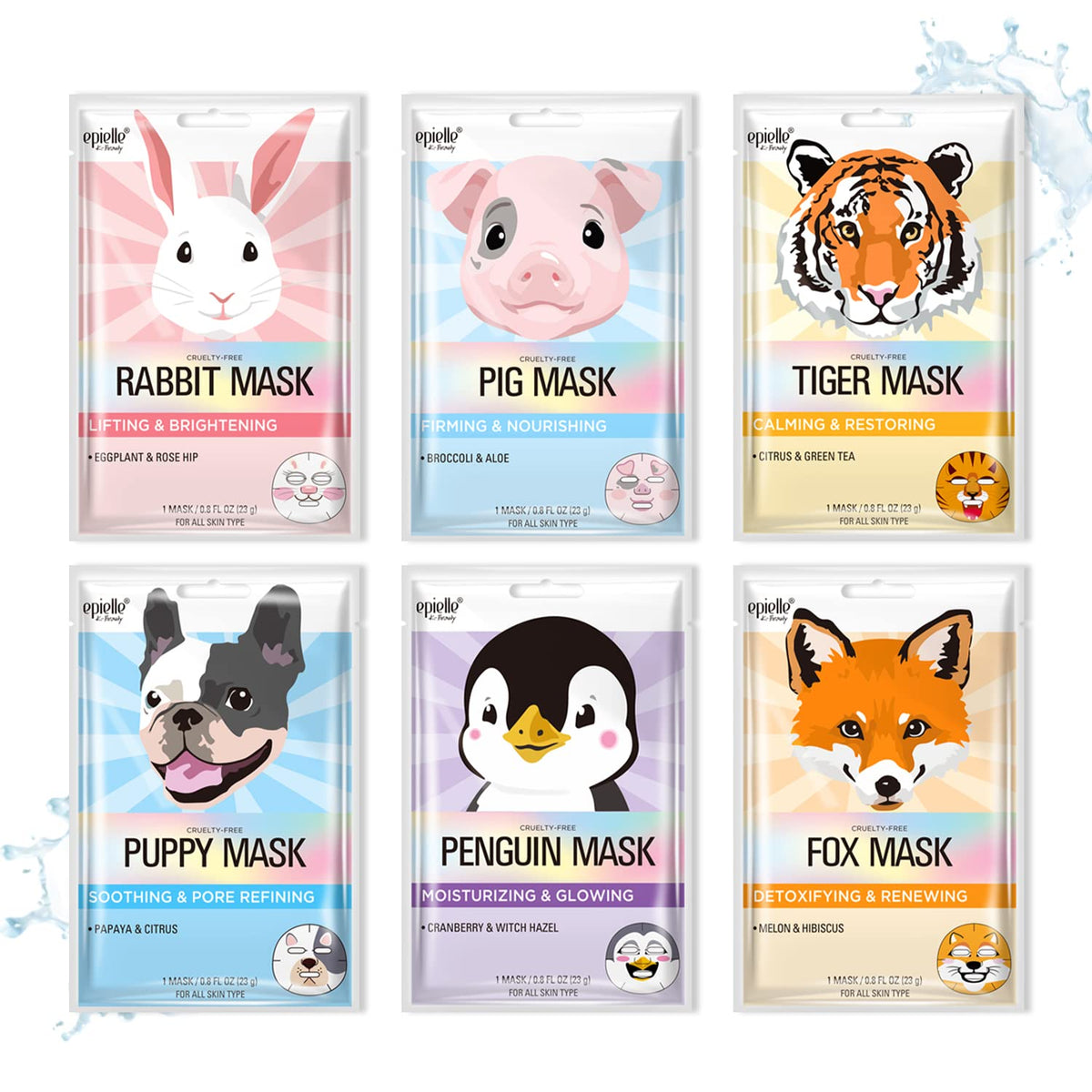 Epielle Fuzzy Friends Character Face Mask pack front view
