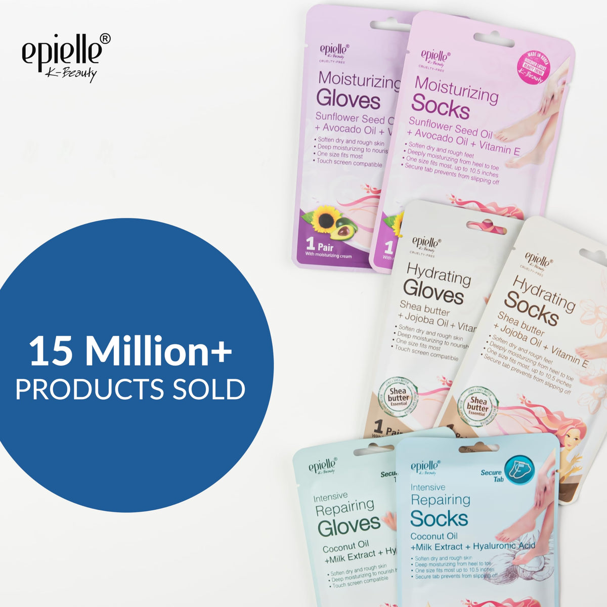 Epielle hand mask gloves displayed on a wooden table