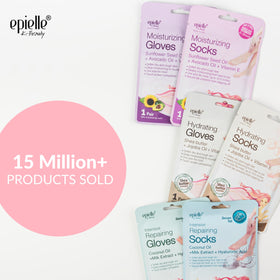 Epielle hand masks showing gloves and ingredients