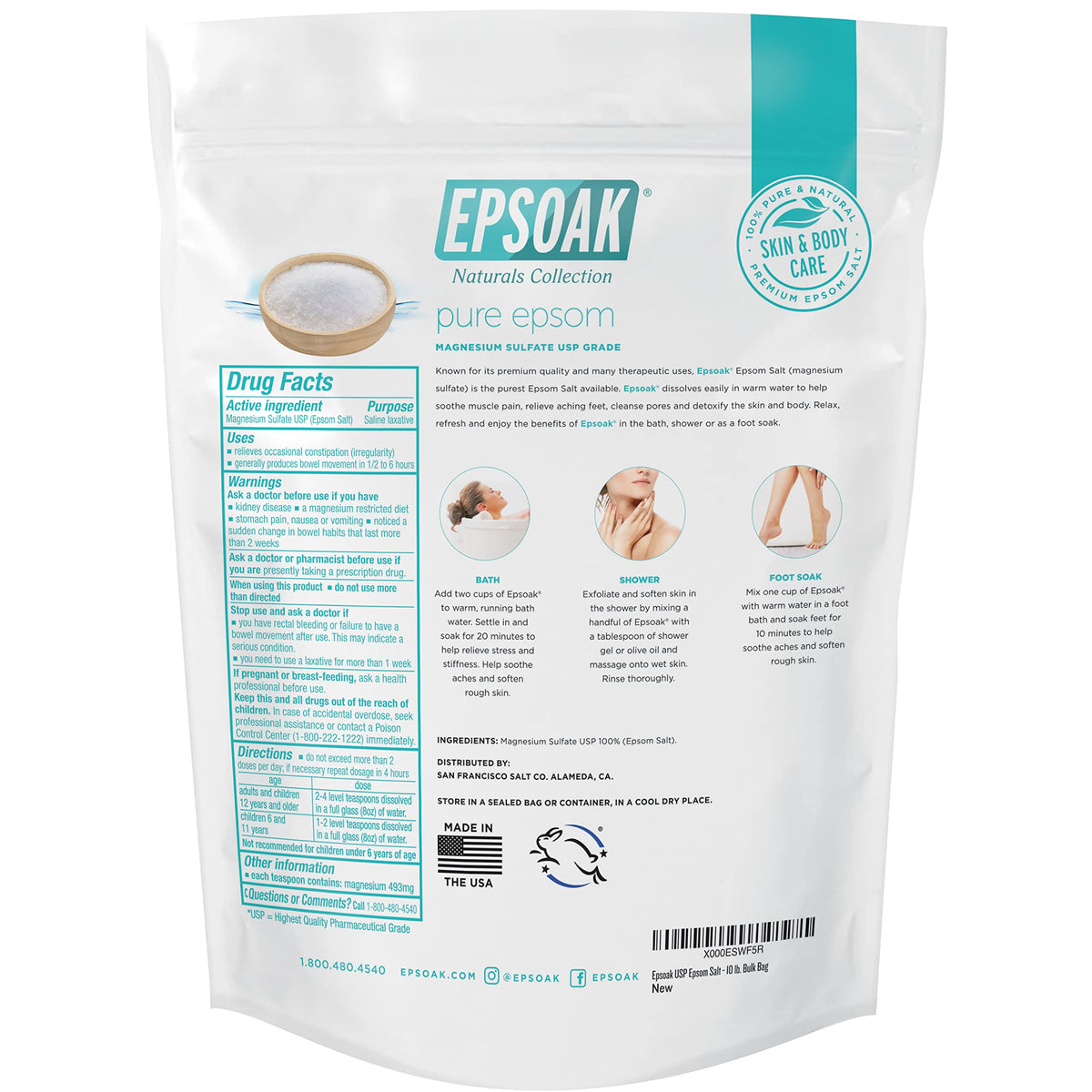 Epsoak Epsom Salt 10 lb bag side view