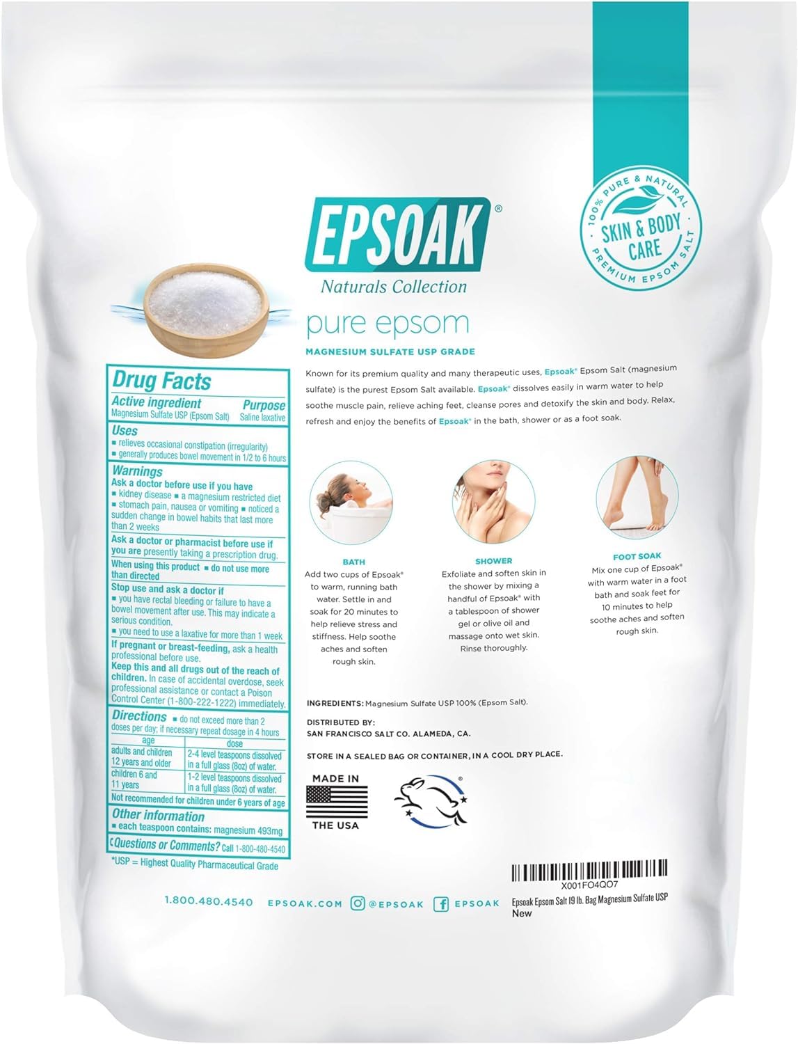 Epsoak Epsom Salt packaging details