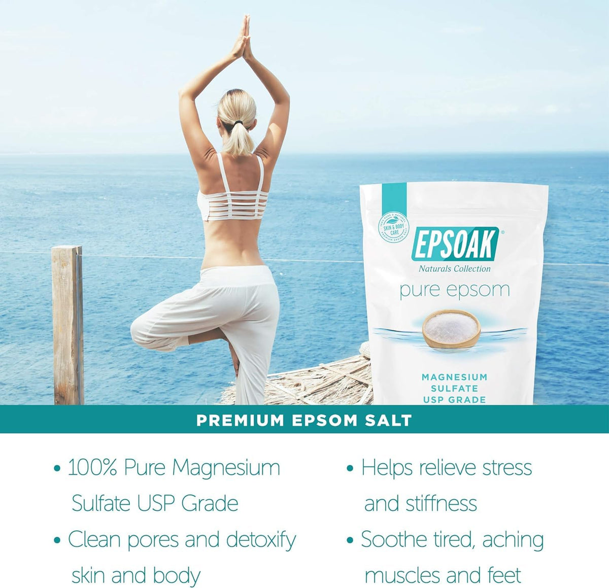 Epsoak Epsom Salt resealable bag open
