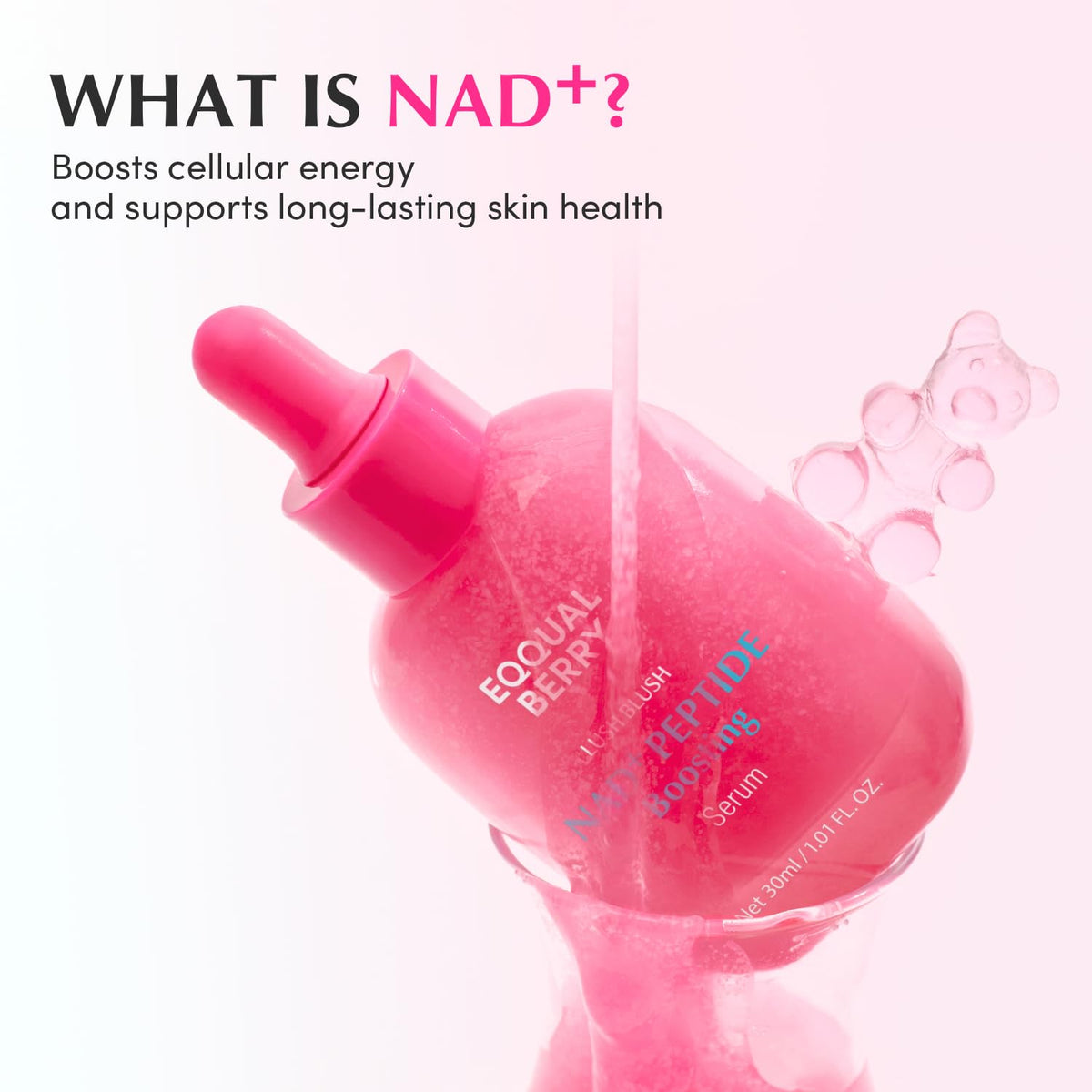 EQQUALBERRY NAD+ Peptide Serum bottle with pomegranate extract