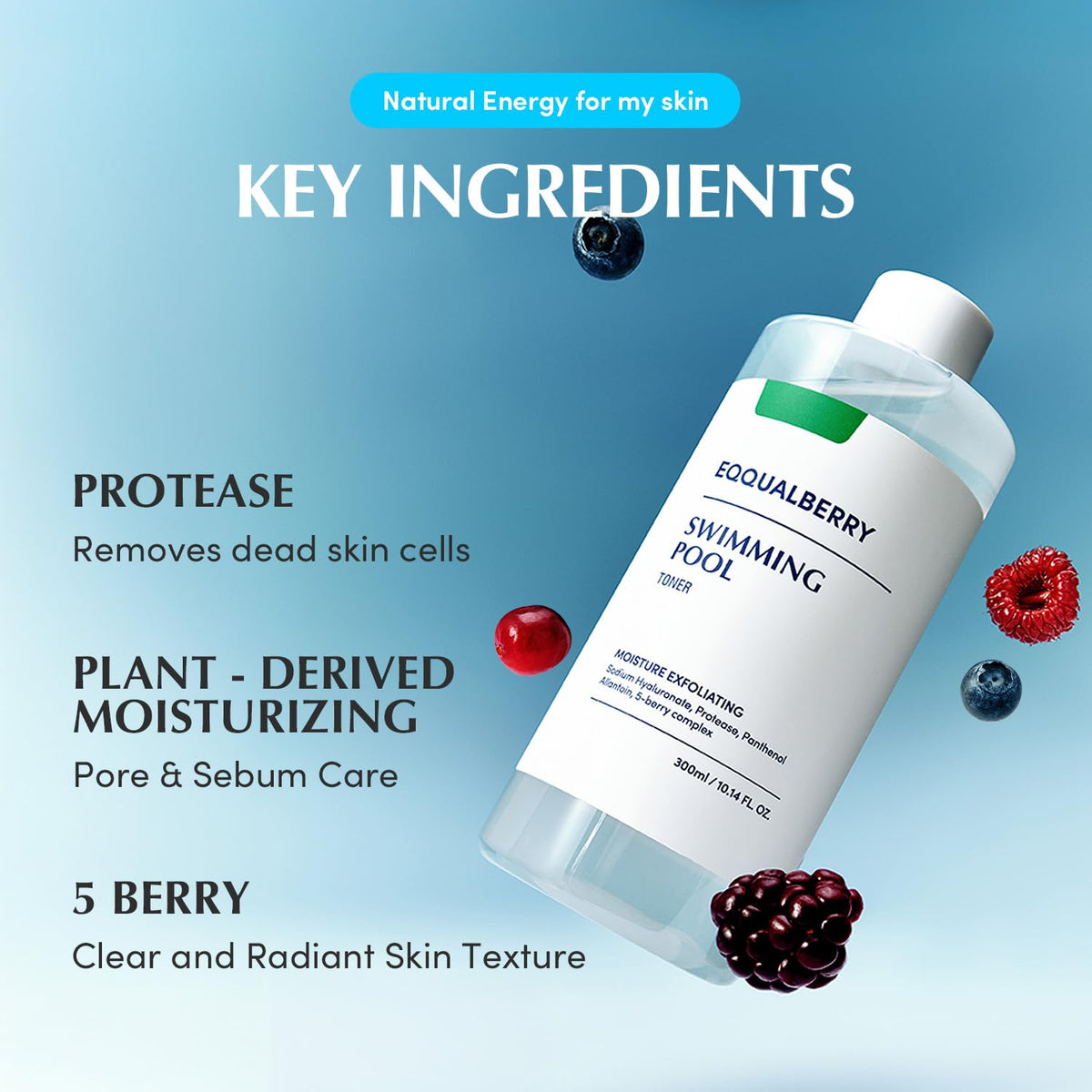EQQUALBERRY Swimming Pool Toner 300ml with natural enzyme ingredients