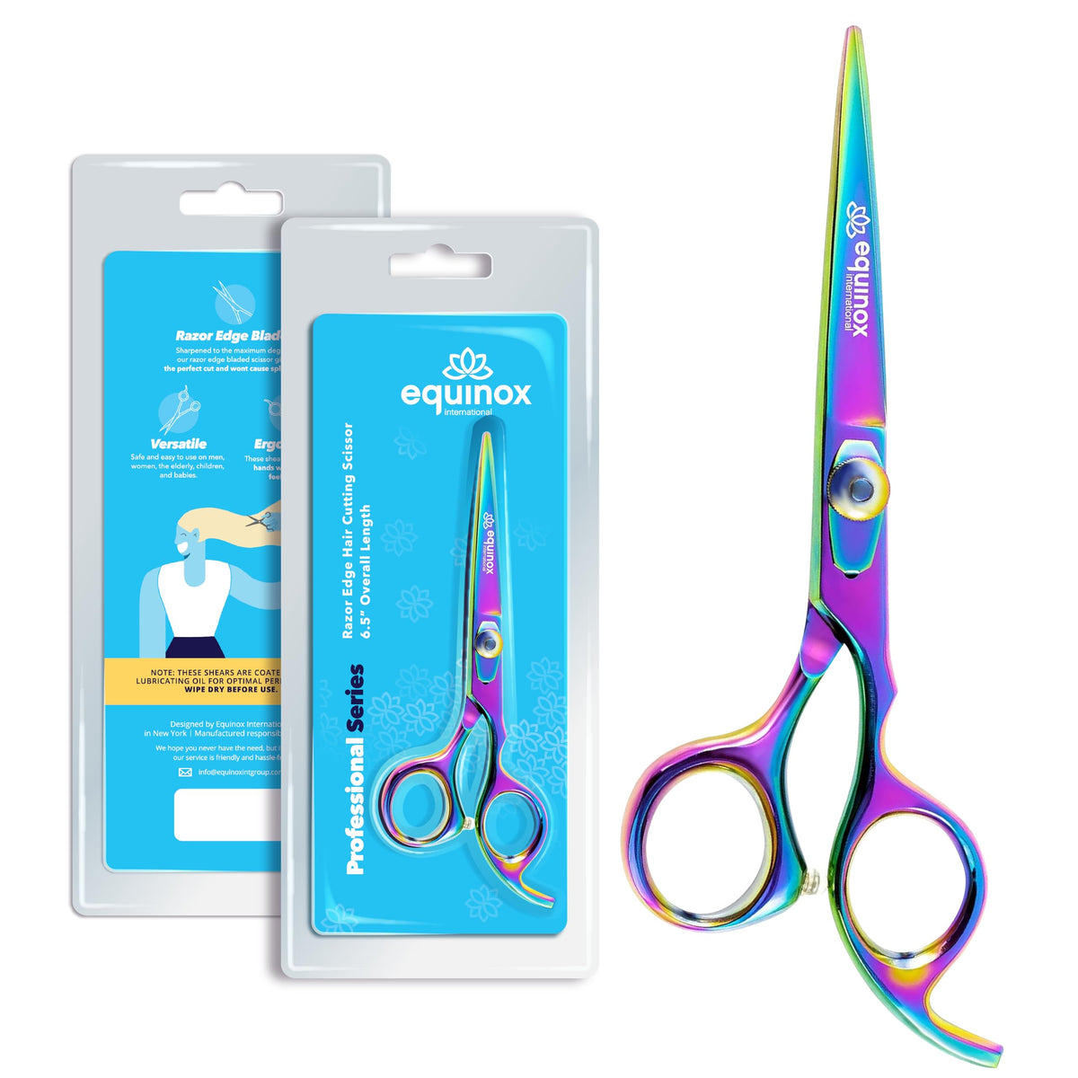 Equinox Hair Scissors 6.5 inch front view with stainless steel finish