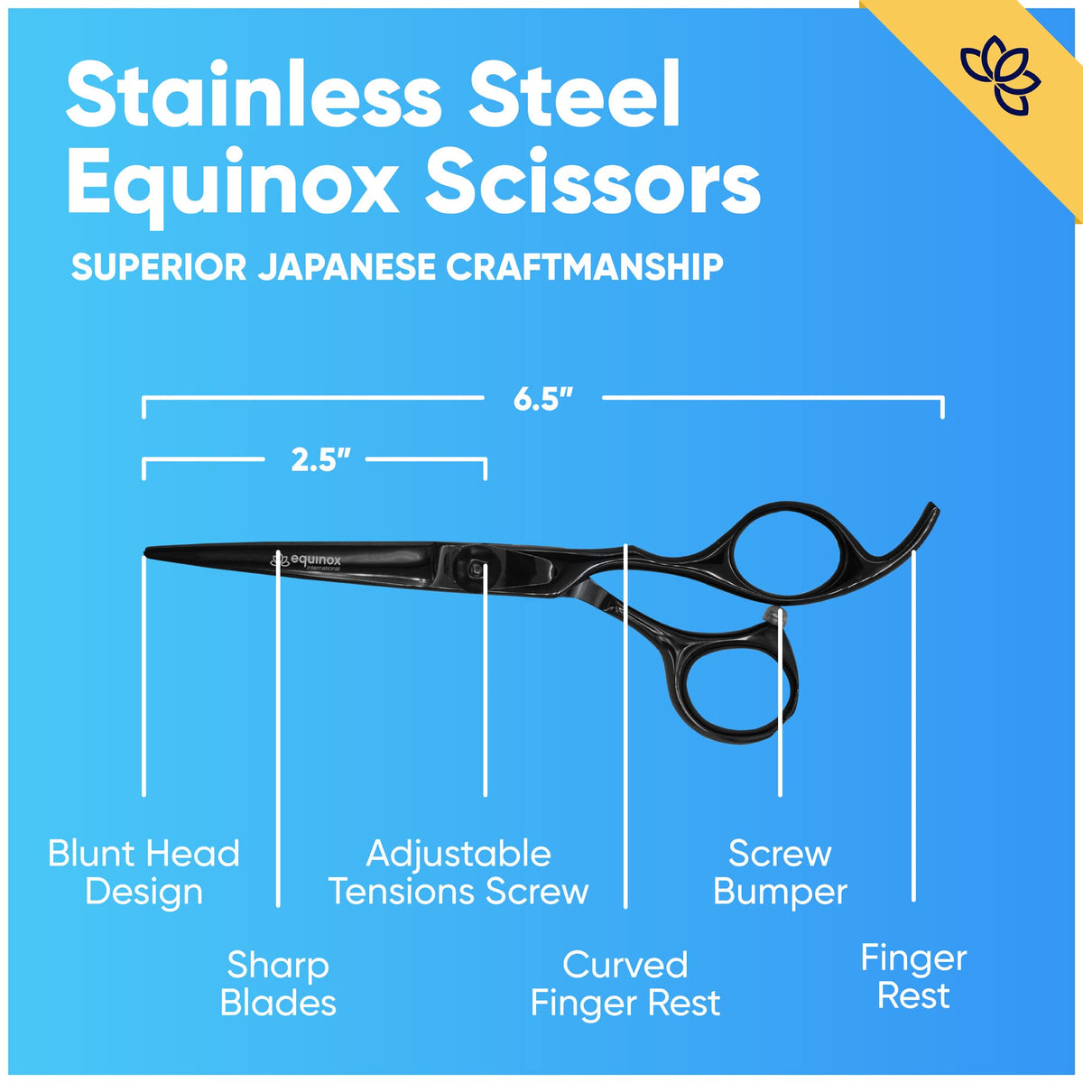 Equinox Hair Scissors ergonomic design with curved finger rest