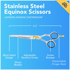 Equinox Hair Scissors showing ergonomic finger holes and curved finger rest
