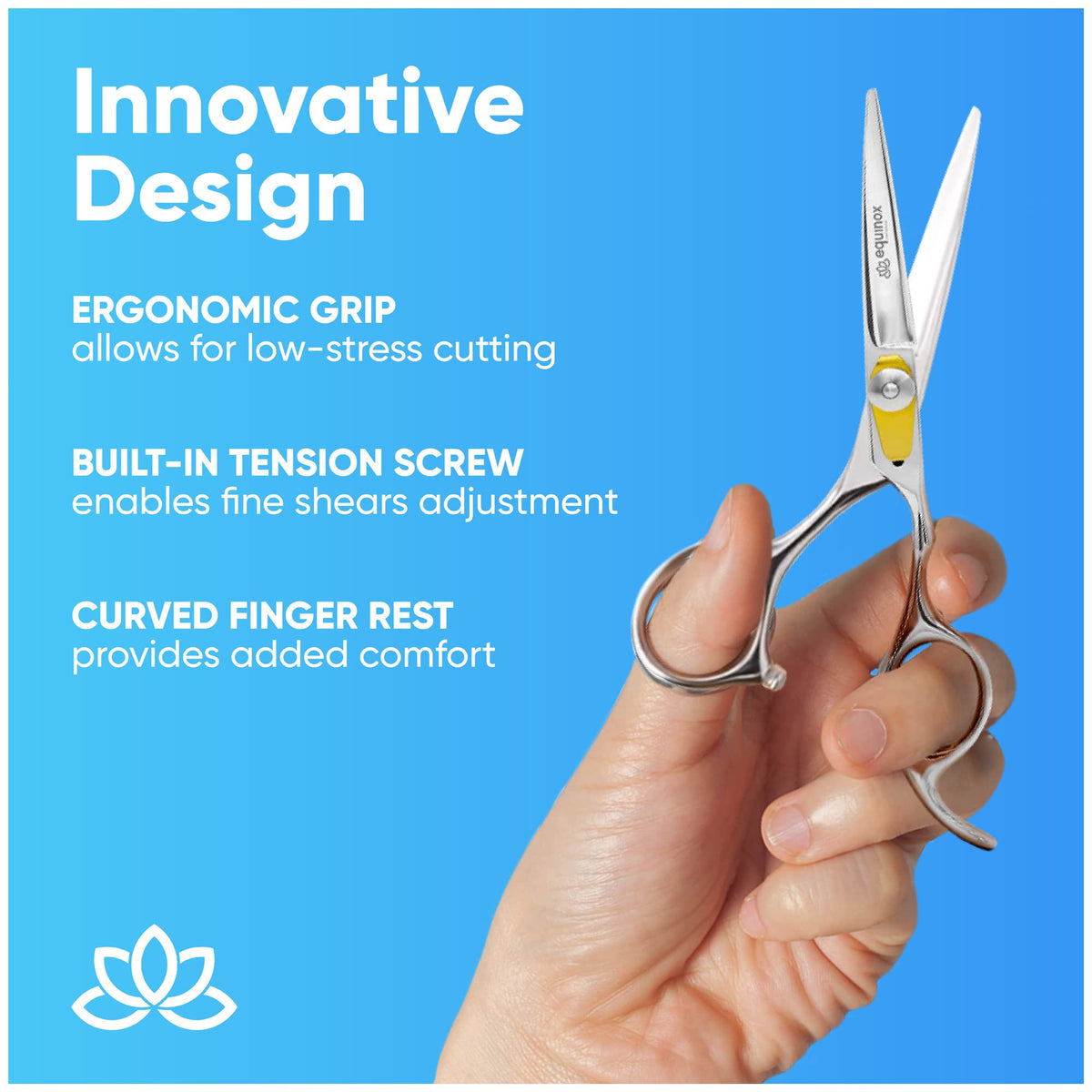 Equinox scissors side view with ergonomic design