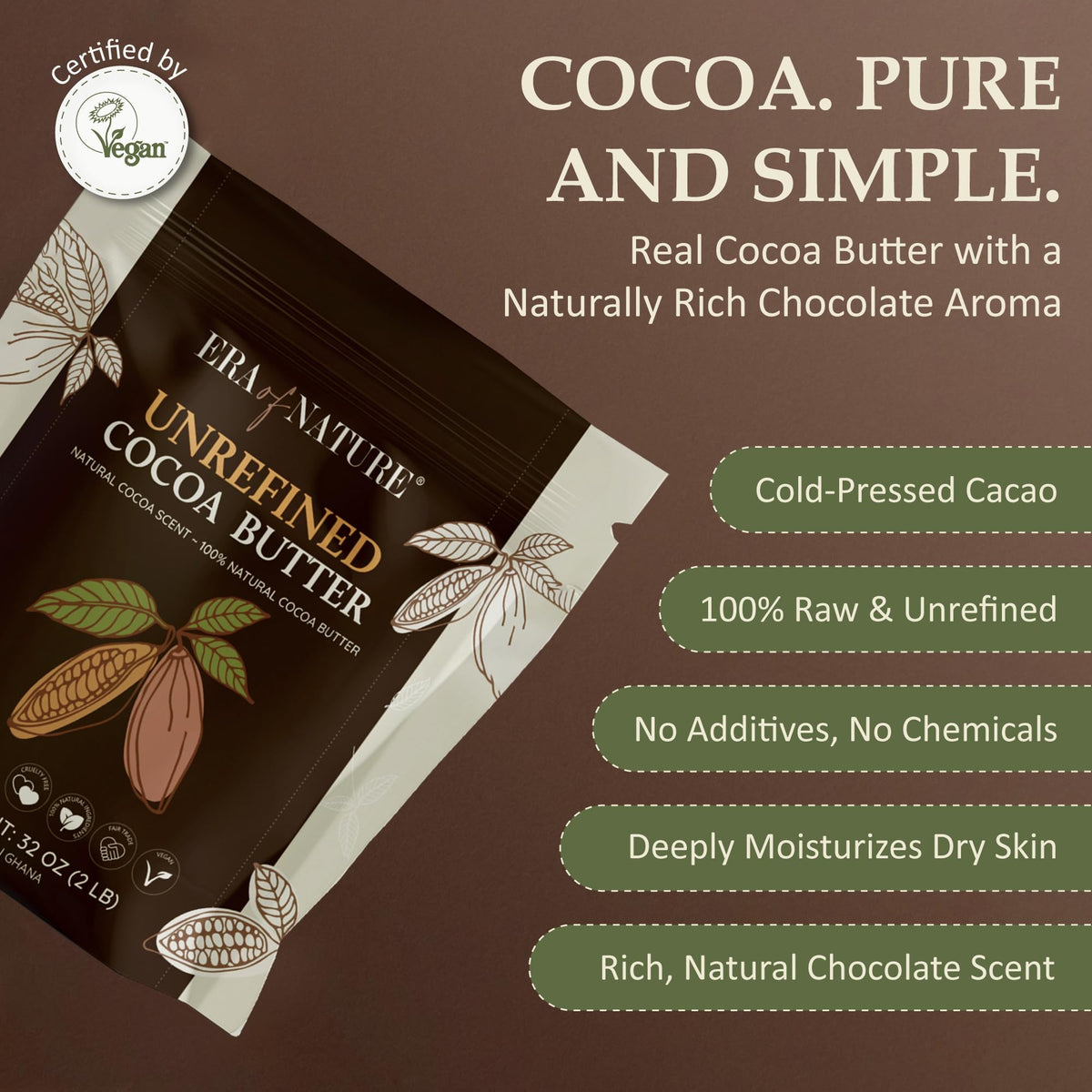 era of nature Cocoa Butter Raw 8oz solid texture close-up