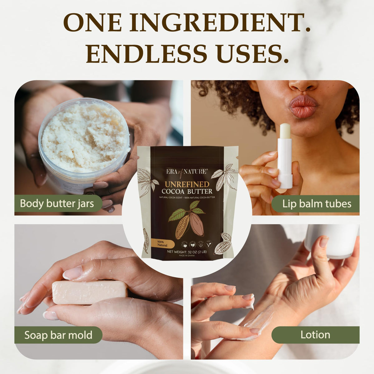 era of nature Cocoa Butter Raw 8oz used in homemade lip balm