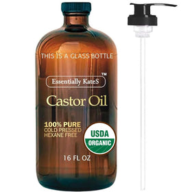 Essentially KateS Castor Oil 16 Fl Oz amber glass bottle front view