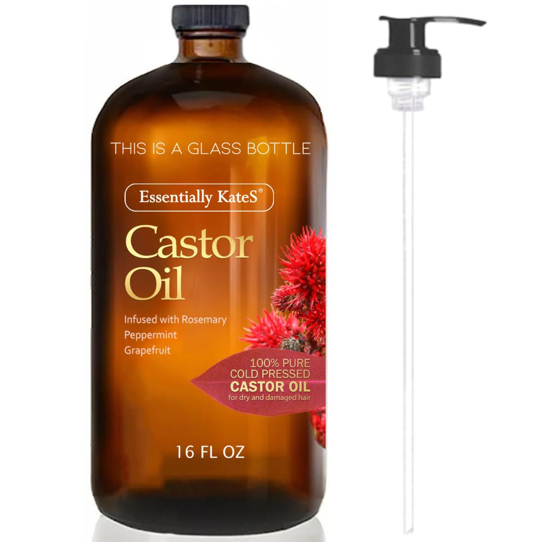 Essentially KateS Castor Oil 16 Fl Oz glass bottle front view