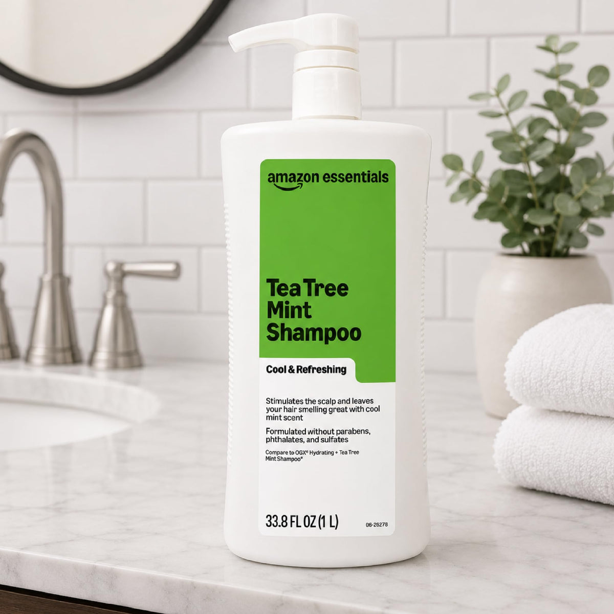 Essentials Tea Tree Mint Shampoo back view showing ingredients