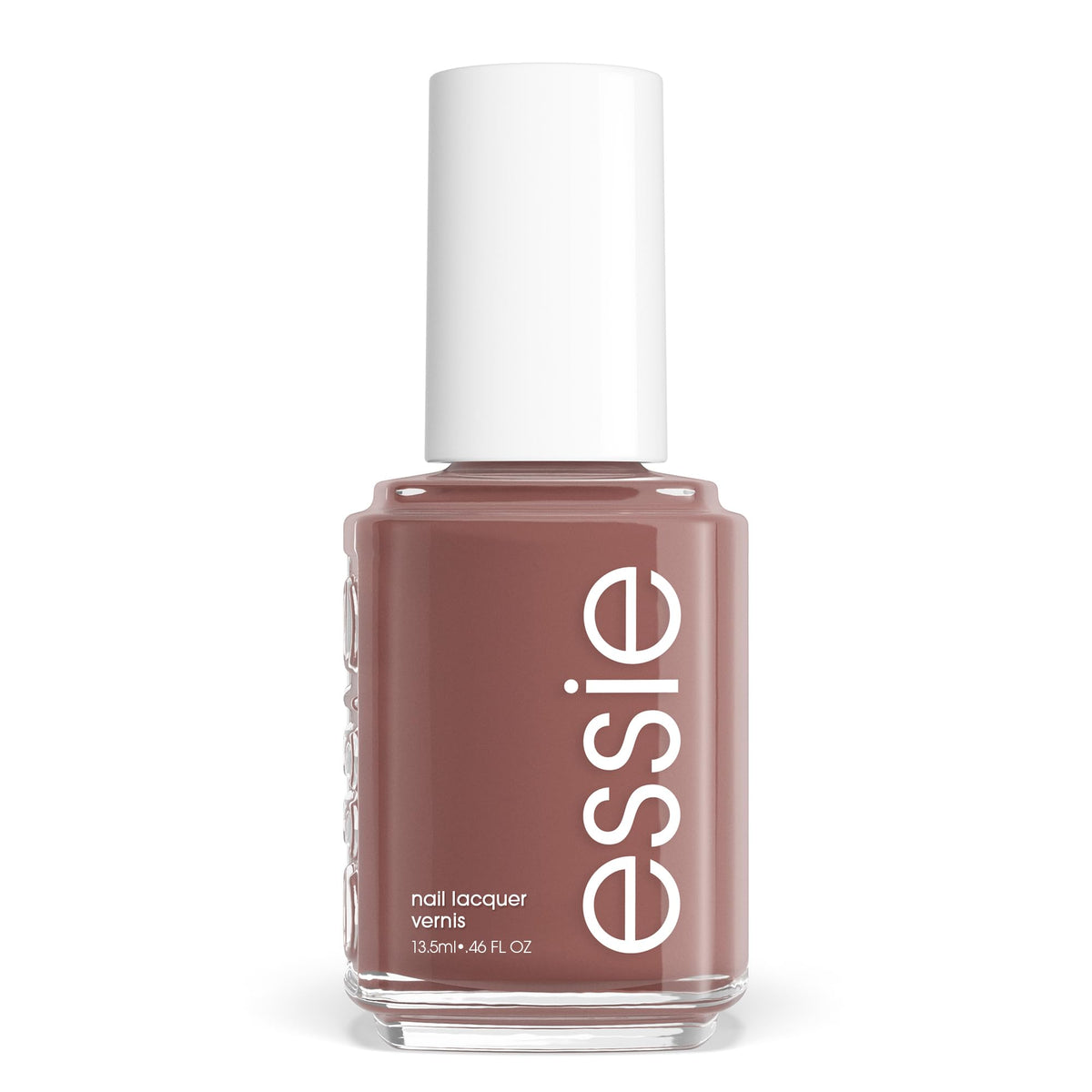 essie Crochet Away grayish brown nail polish front view