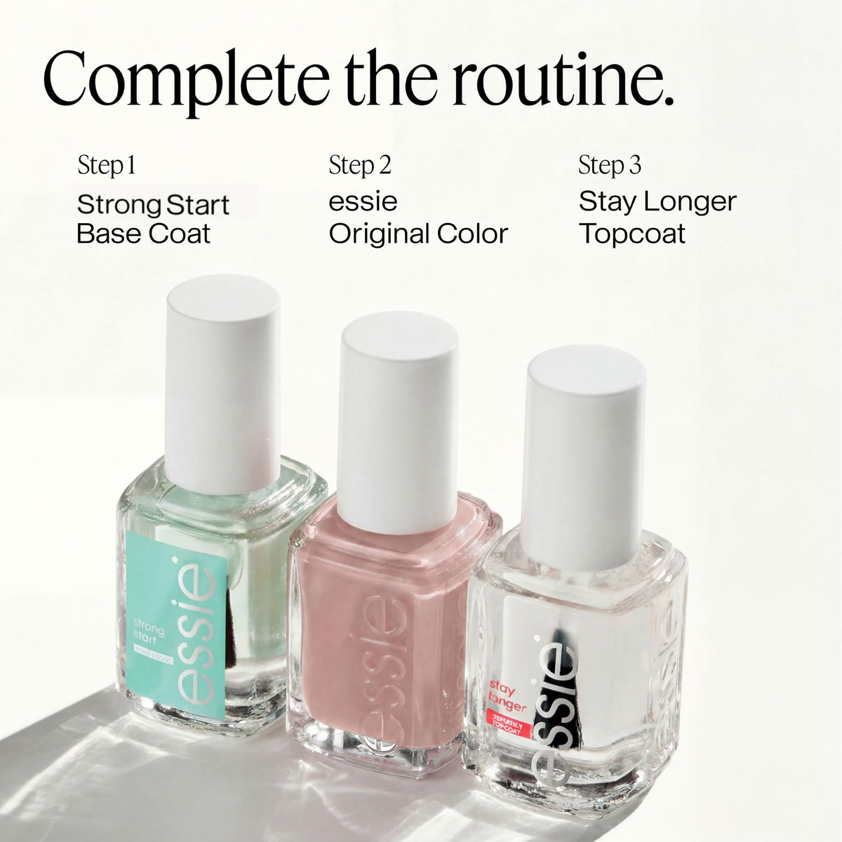 essie Crochet Away nail polish with base and top coat