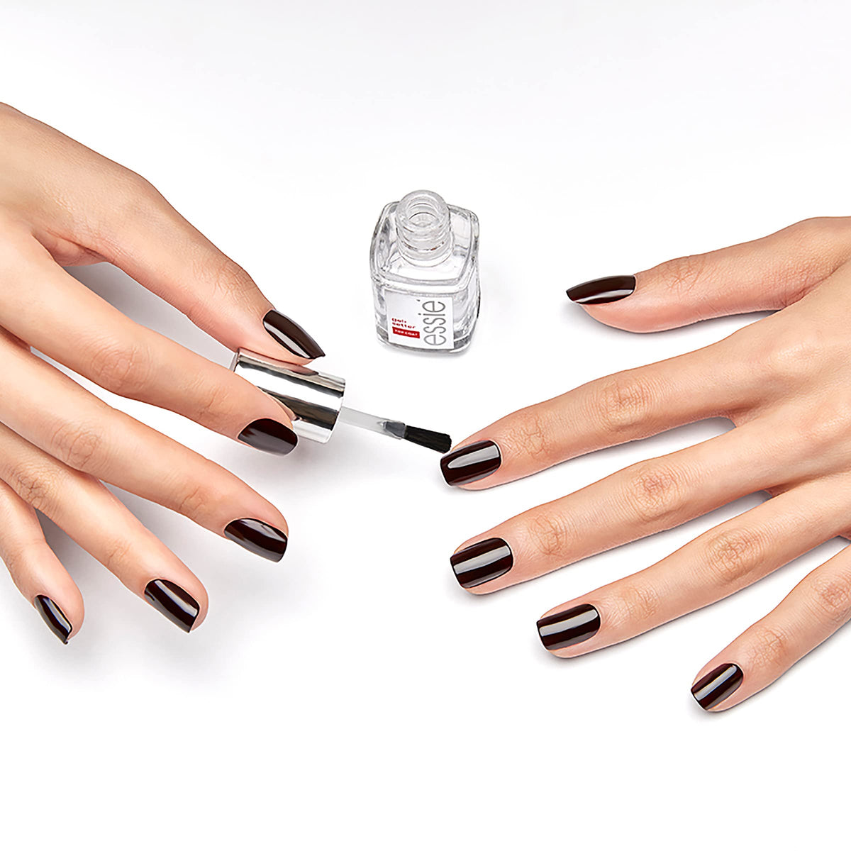 essie Gel Setter Top Coat application on nails
