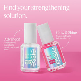 essie Hard To Resist Nail Strengthener with a manicure setup