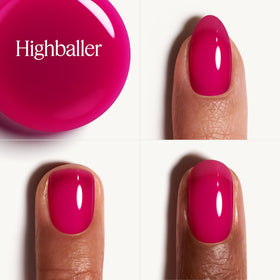 essie Highballer translucent fuchsia nail polish on nails