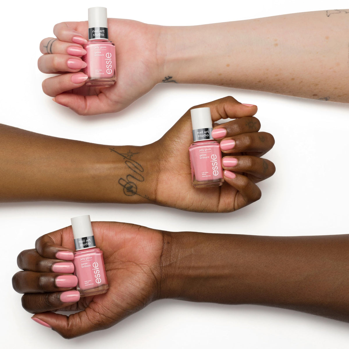 essie Jelly Gloss Nail Polish with layered nail art design