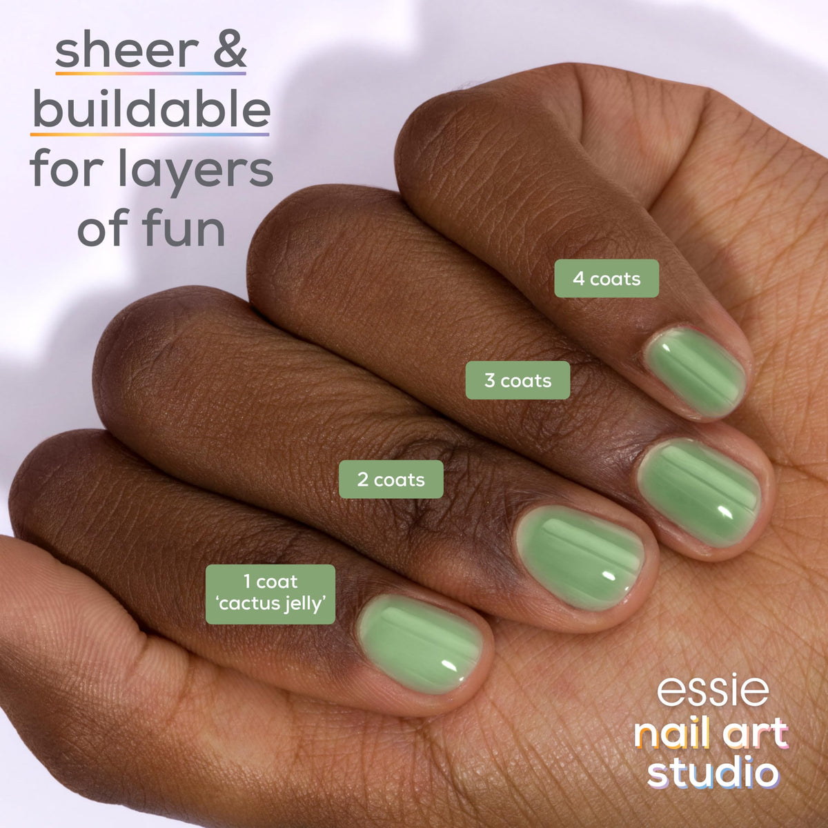 essie Jelly Gloss Polish Cactus Jelly on nails with layered effect