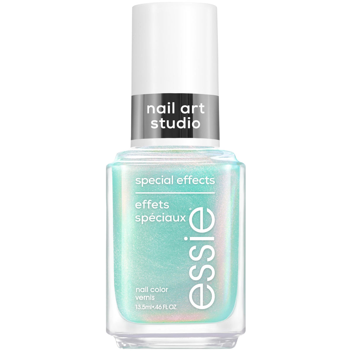 essie Mystic Marine nail polish front view with turquoise pearl effect