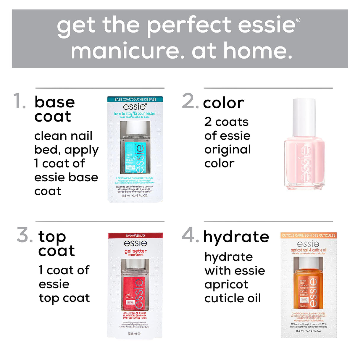 essie No Chips Ahead Top Coat with essie apricot cuticle oil
