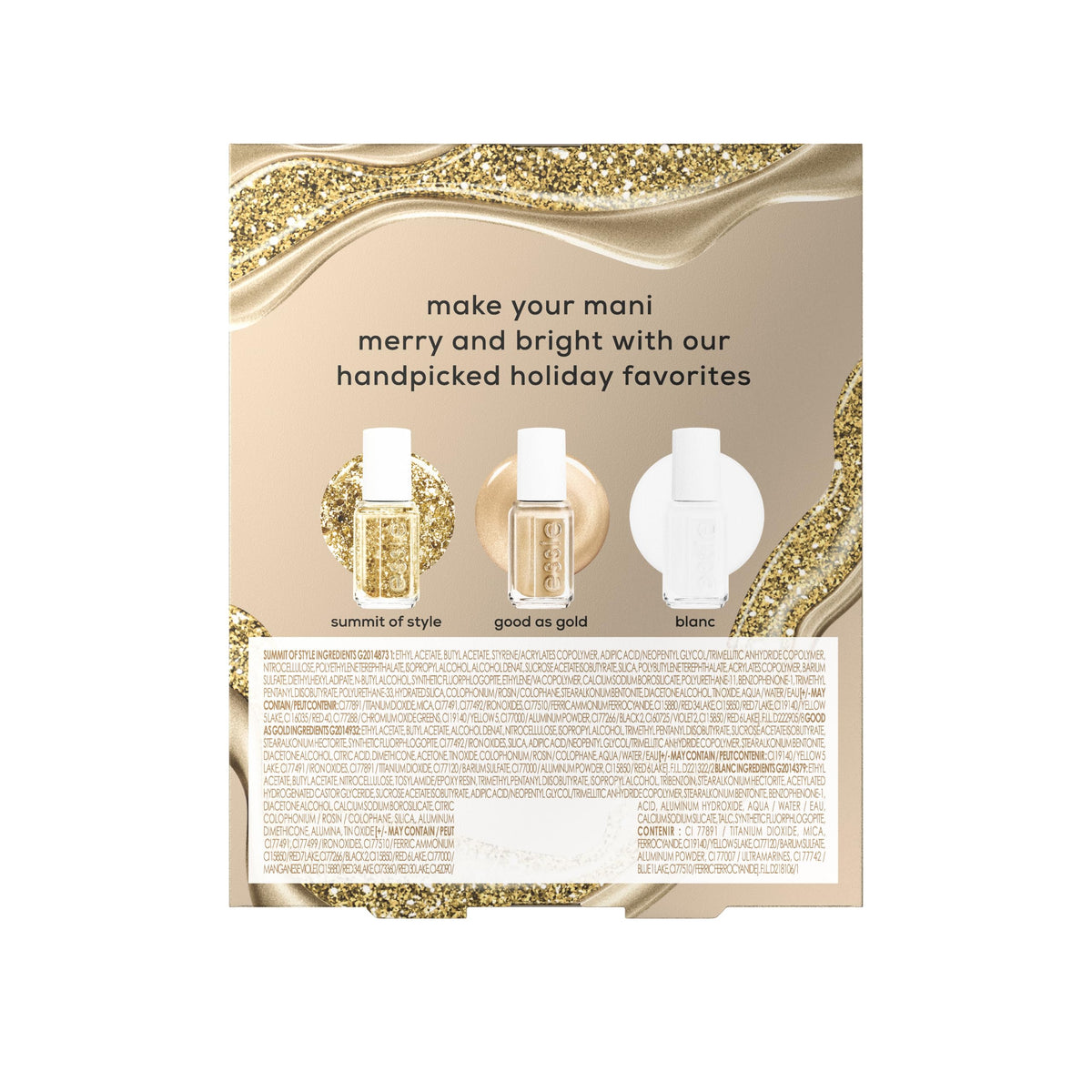 essie Summit of Style nail polish bottle with gold glitter