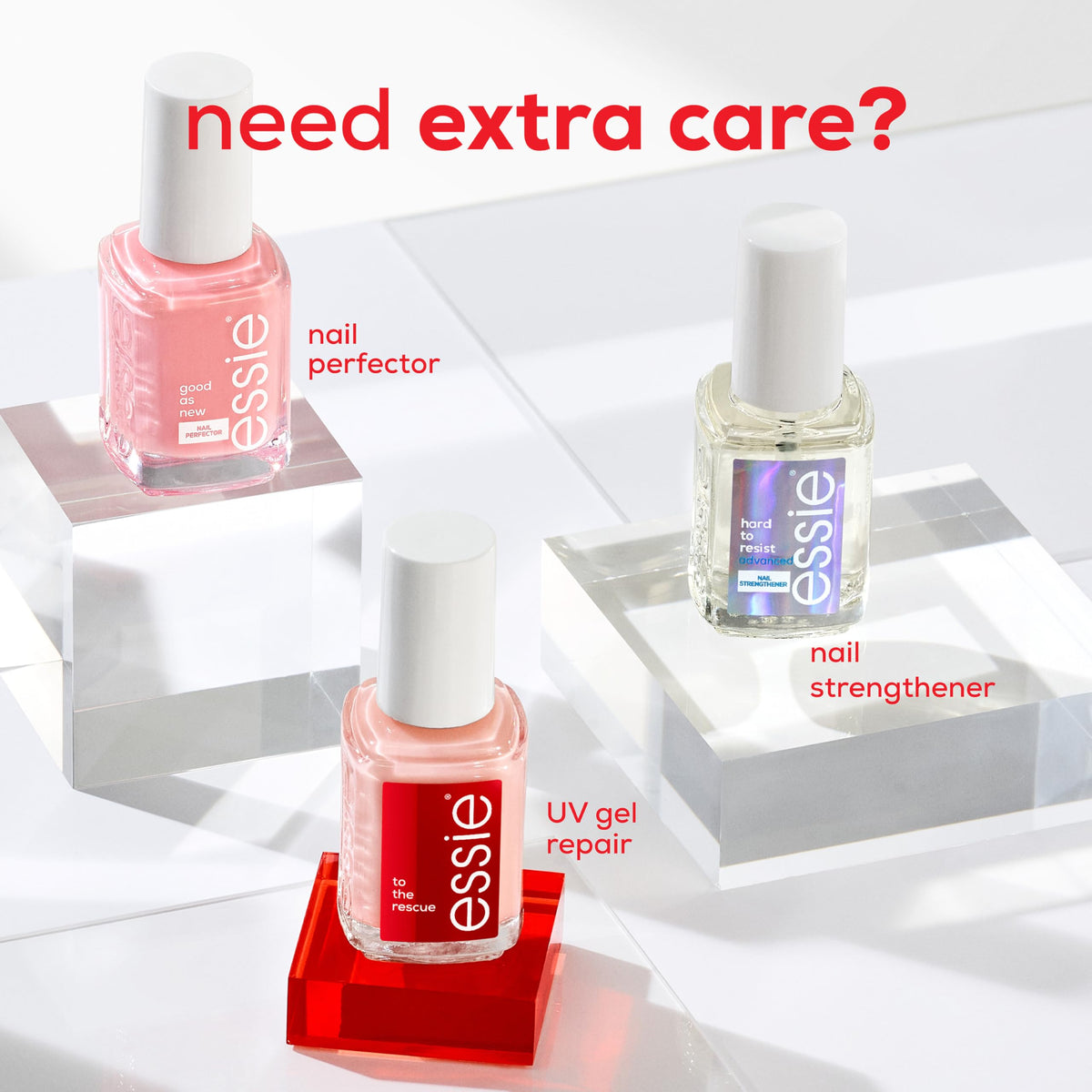 essie UV Gel Damage Repair on a vanity with nail tools