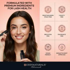 EssyNaturals Eyelash Growth Serum with makeup products