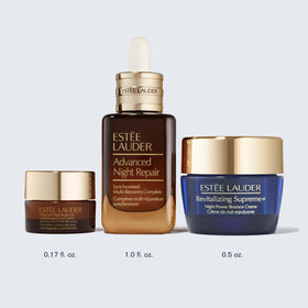 Estée Lauder skincare products on a vanity