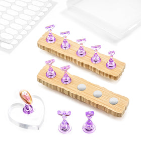 ESUOHYM Nail Stand Set with two wooden stands and heart acrylic holder
