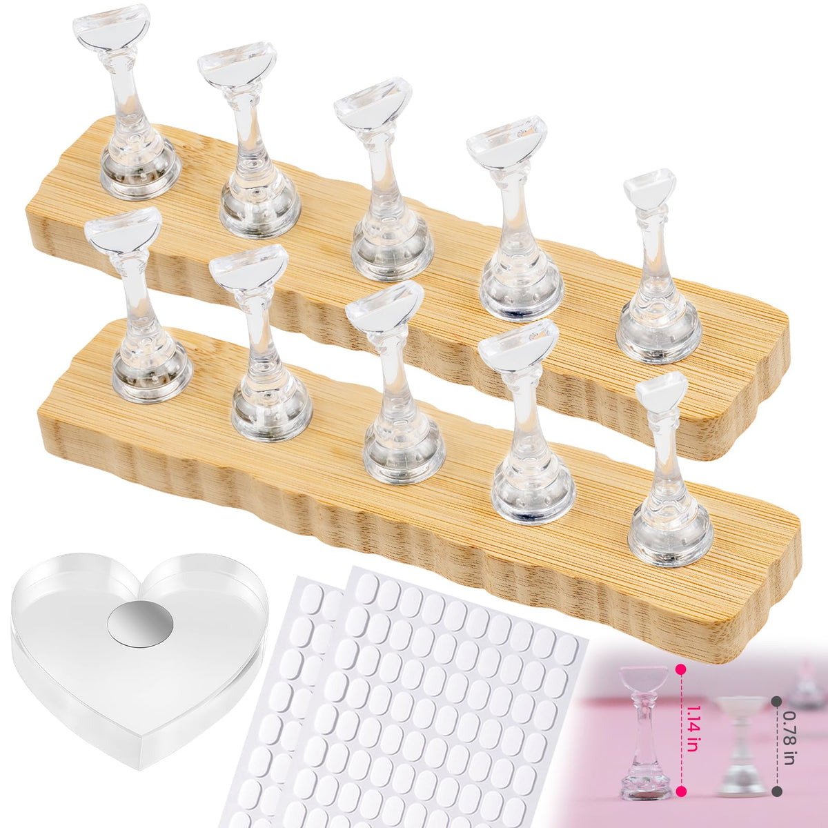 ESUOHYM Nail Stand Set with wooden bases and extra-high nail tips