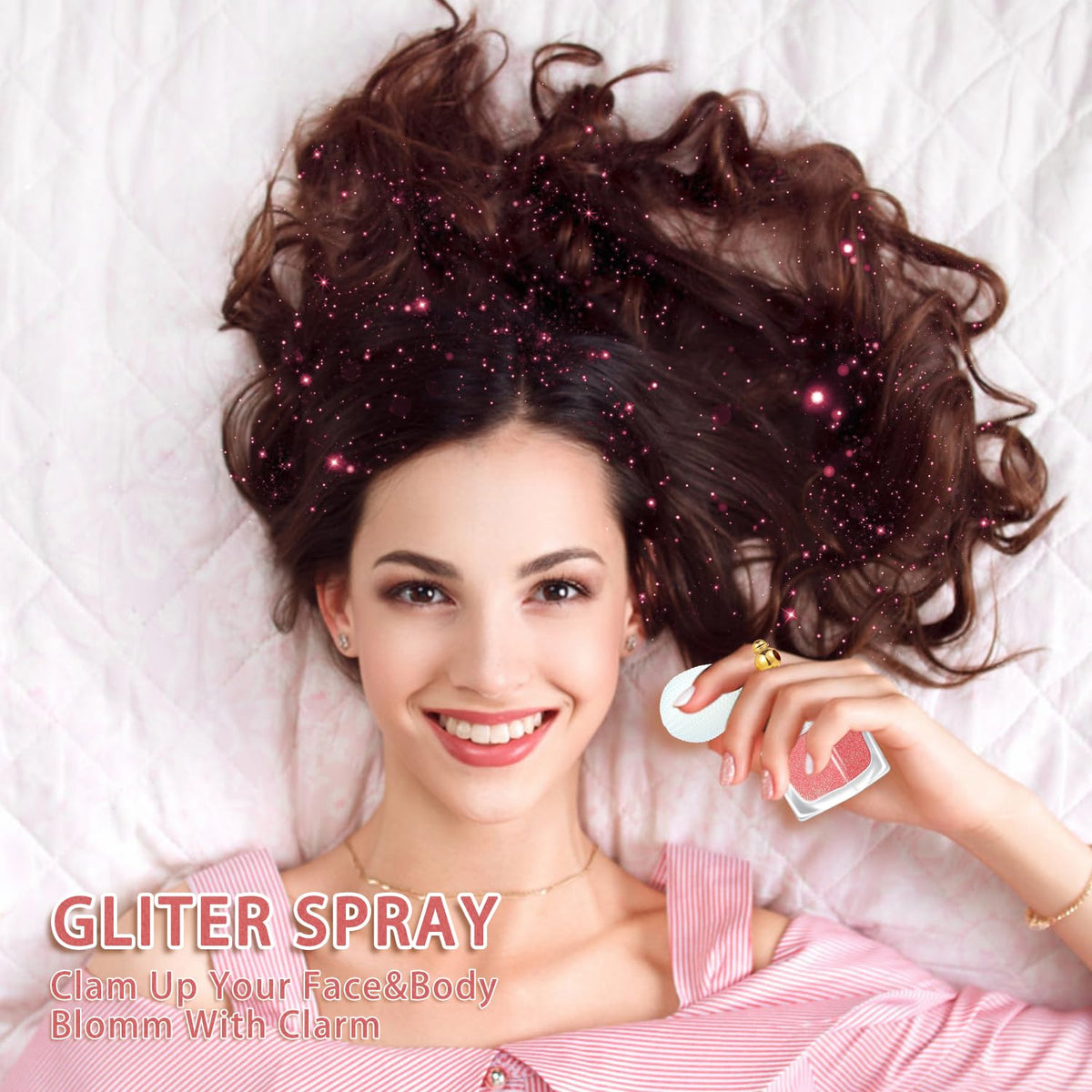 Etercycle Body Glitter Spray applied on skin for a shimmering effect