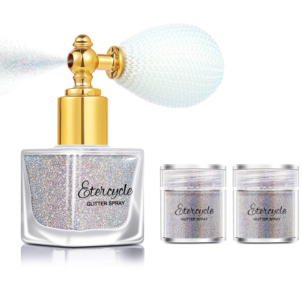 Etercycle Body Glitter Spray retro perfume bottle front view