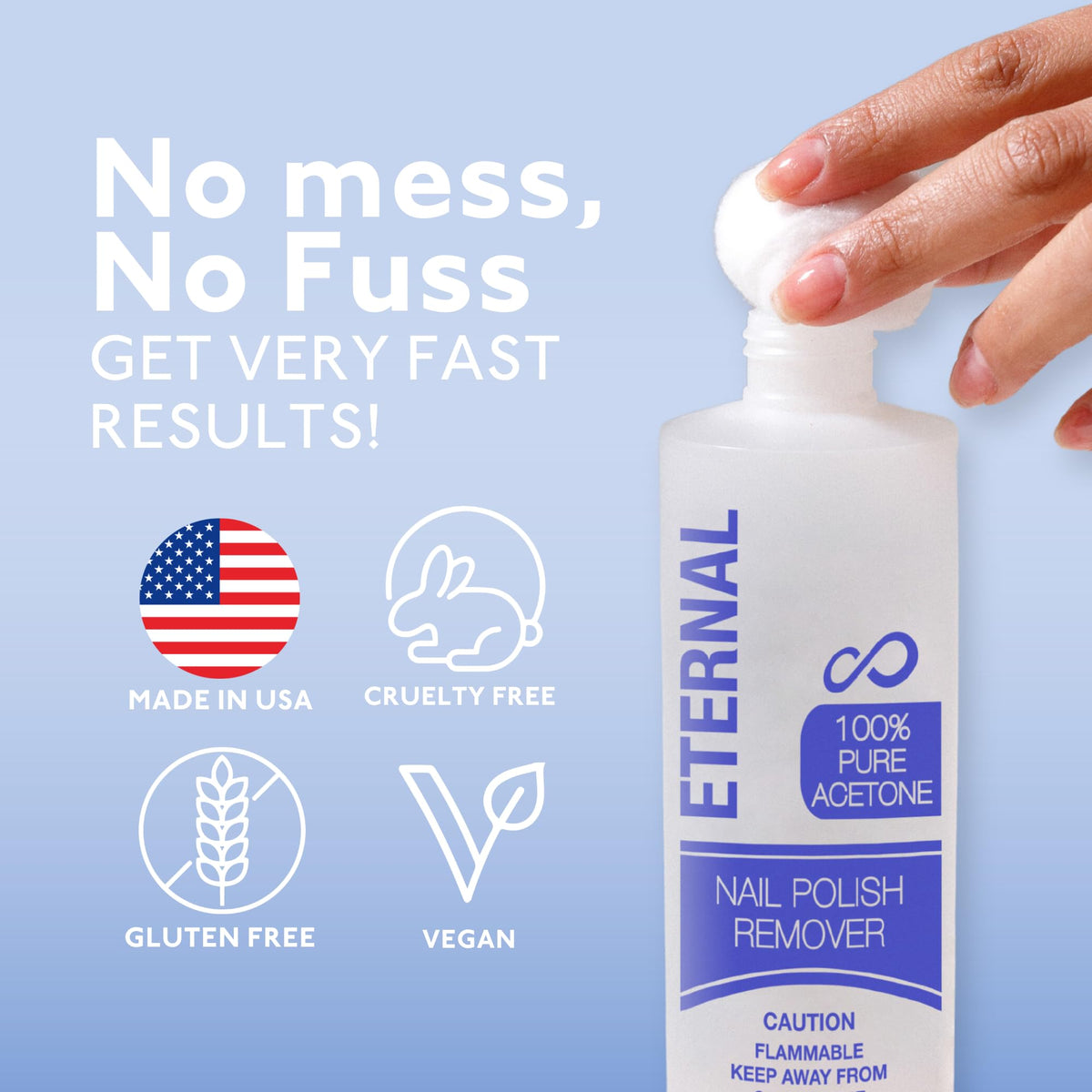 Eternal 100% Pure Acetone Nail Polish Remover bottle side view
