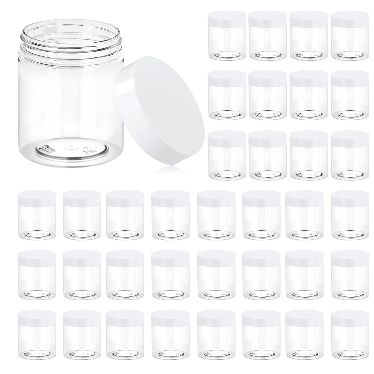 Eternal Moment 36 pack clear plastic jars with lids, front view