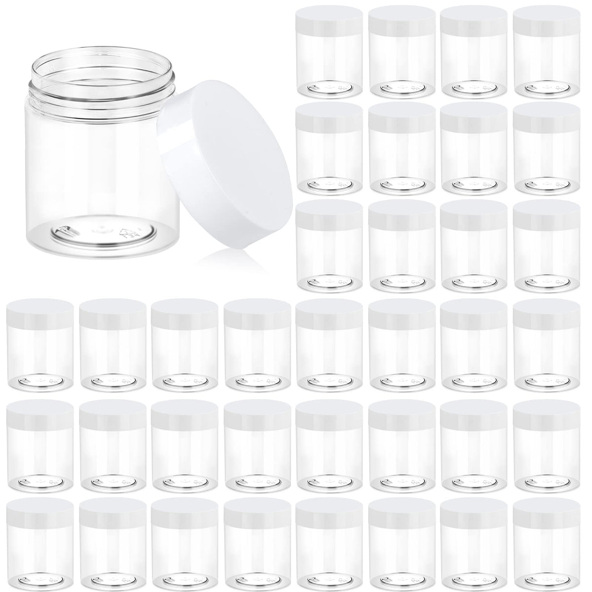 Eternal Moment 36 pack of 3 OZ clear plastic jars with lids front view