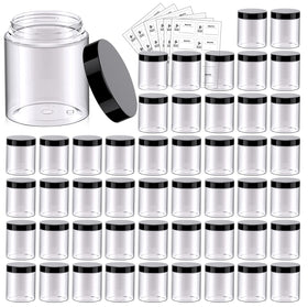 Eternal Moment 48 pack clear plastic jars with black lids