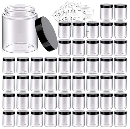 Eternal Moment 48 pack clear plastic jars with black lids