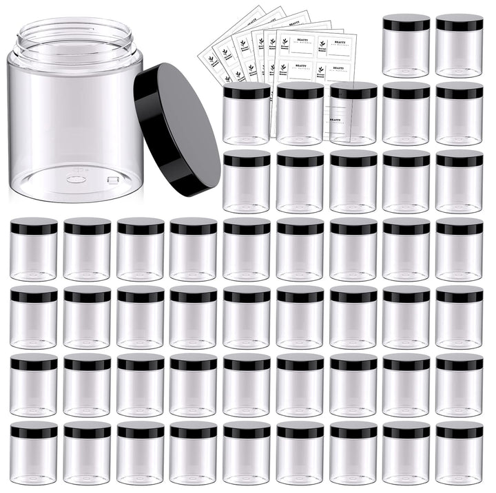 Eternal Moment 48 pack clear plastic jars with black lids