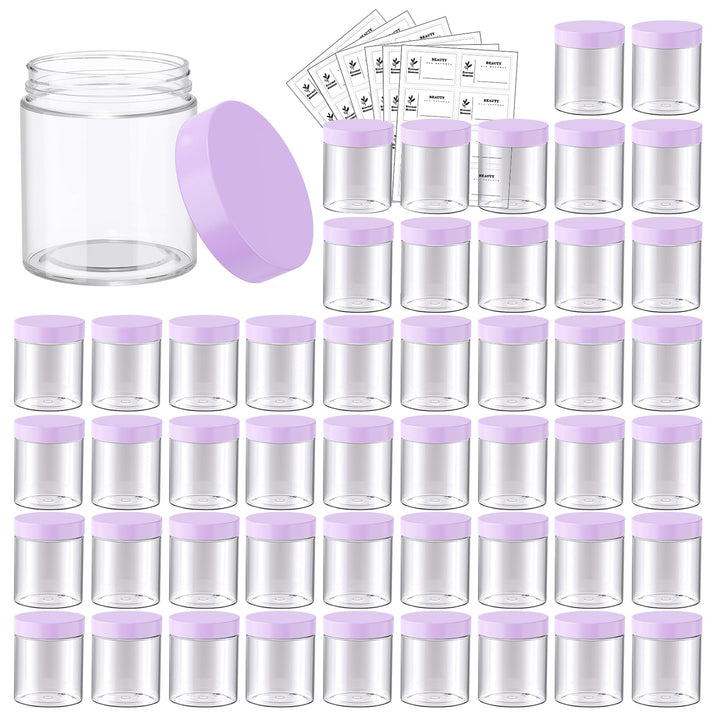 Eternal Moment 48 pack of 8 oz clear plastic jars with purple lids