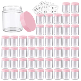 Eternal Moment 48 pack of clear 8 oz plastic jars with pink lids