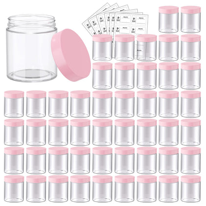 Eternal Moment 48 pack of clear 8 oz plastic jars with pink lids