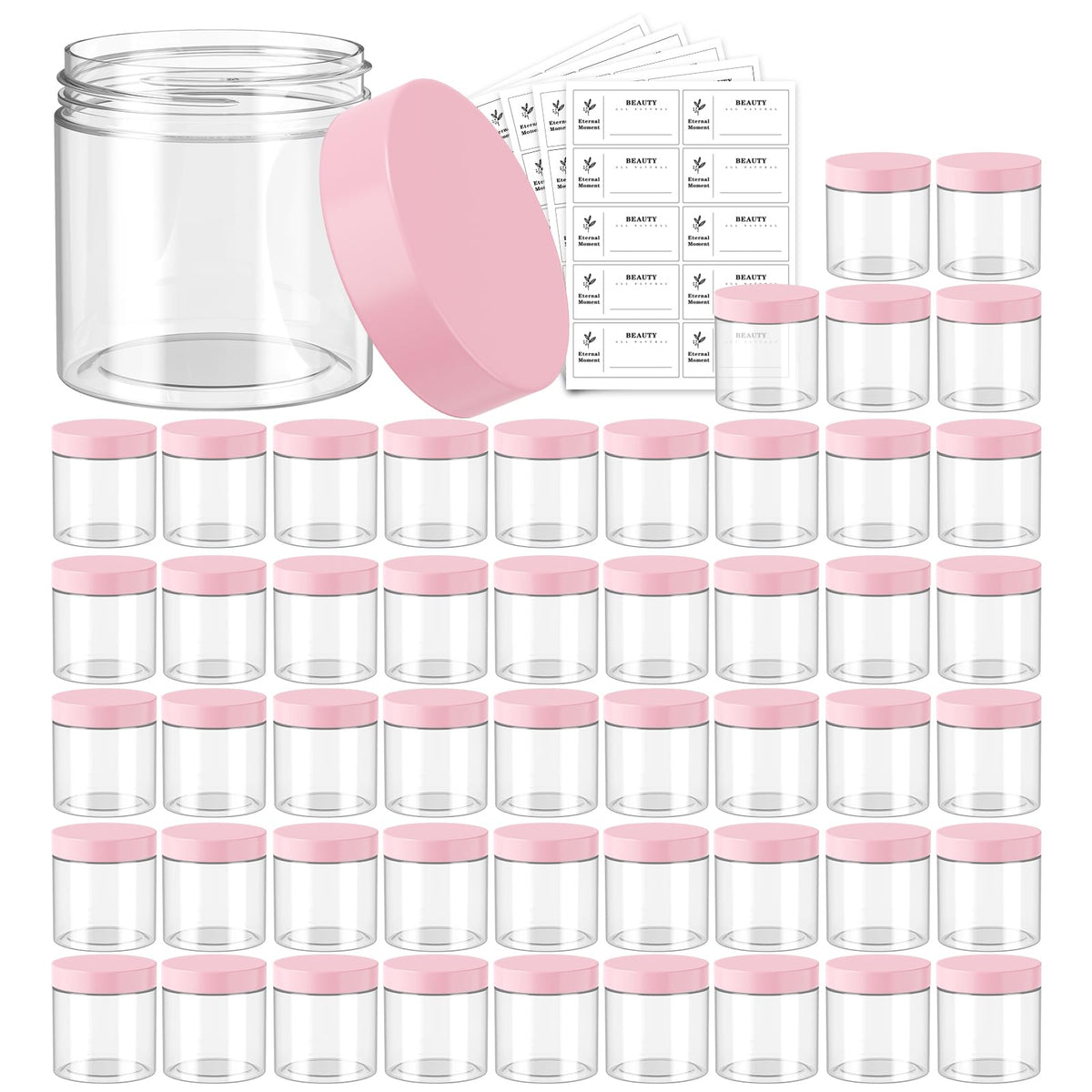 Eternal Moment 50 clear 4oz plastic jars with pink lids
