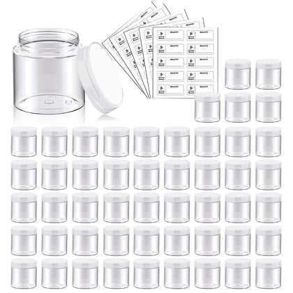 Eternal Moment 50 Pack clear plastic jars with lids arranged