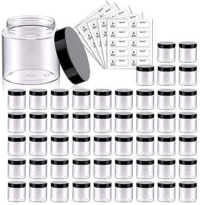 Eternal Moment 50 pack of clear 2oz plastic jars with black lids