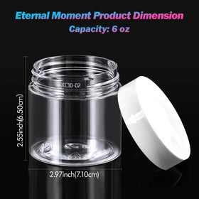 Eternal Moment clear plastic jars showing screw-on lids