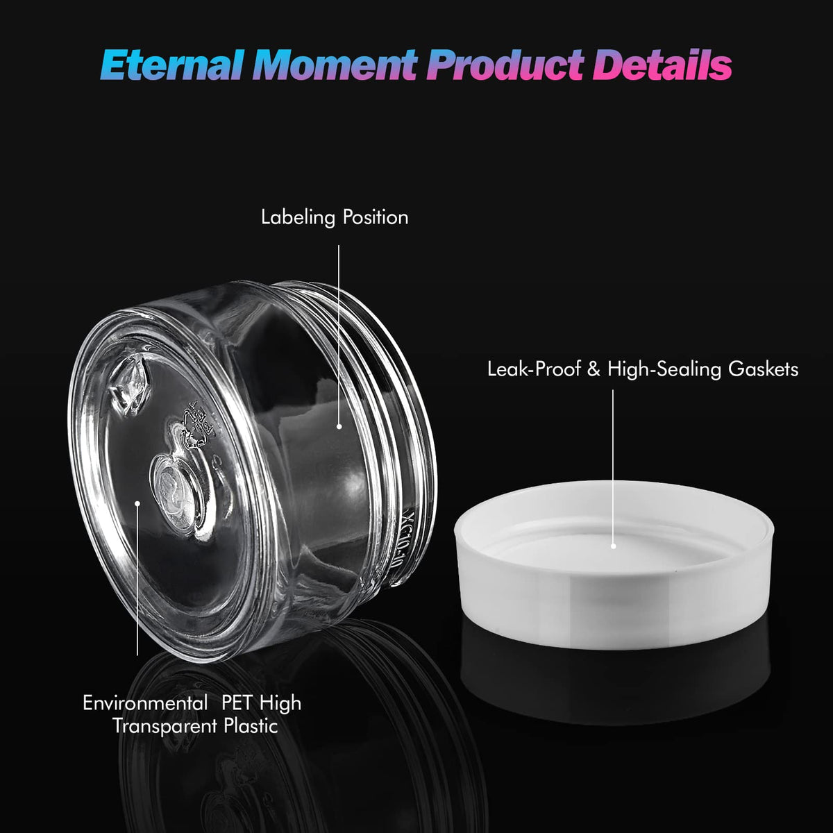 Eternal Moment jars with labels and spatulas on display