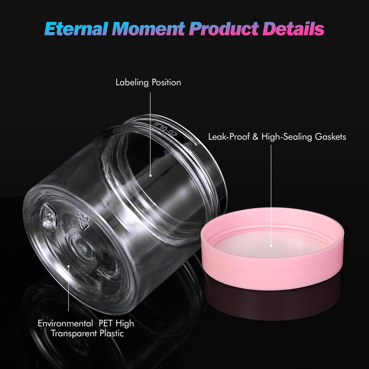 Eternal Moment plastic jars with spatulas and labels